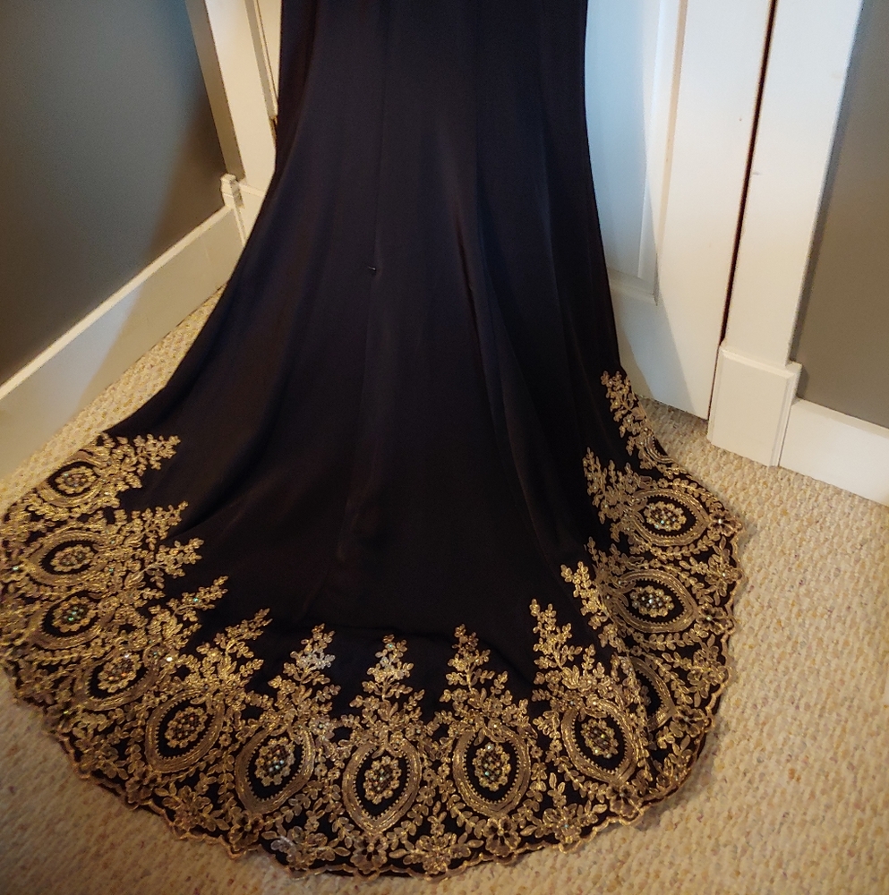 Tony Bowls Black and Gold Embellished Prom Dress - Picture 12 of 12